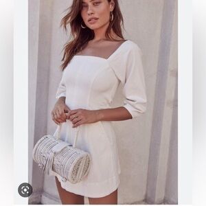 NEW ASTR Rabia Puff Sleeve Mini dress in white, size M